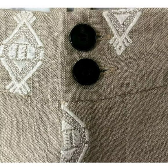 ZARA Linen Blend Embroidered Wide Leg Crop Pants Beige Blogger F 2731 047 - Picture 11 of 12